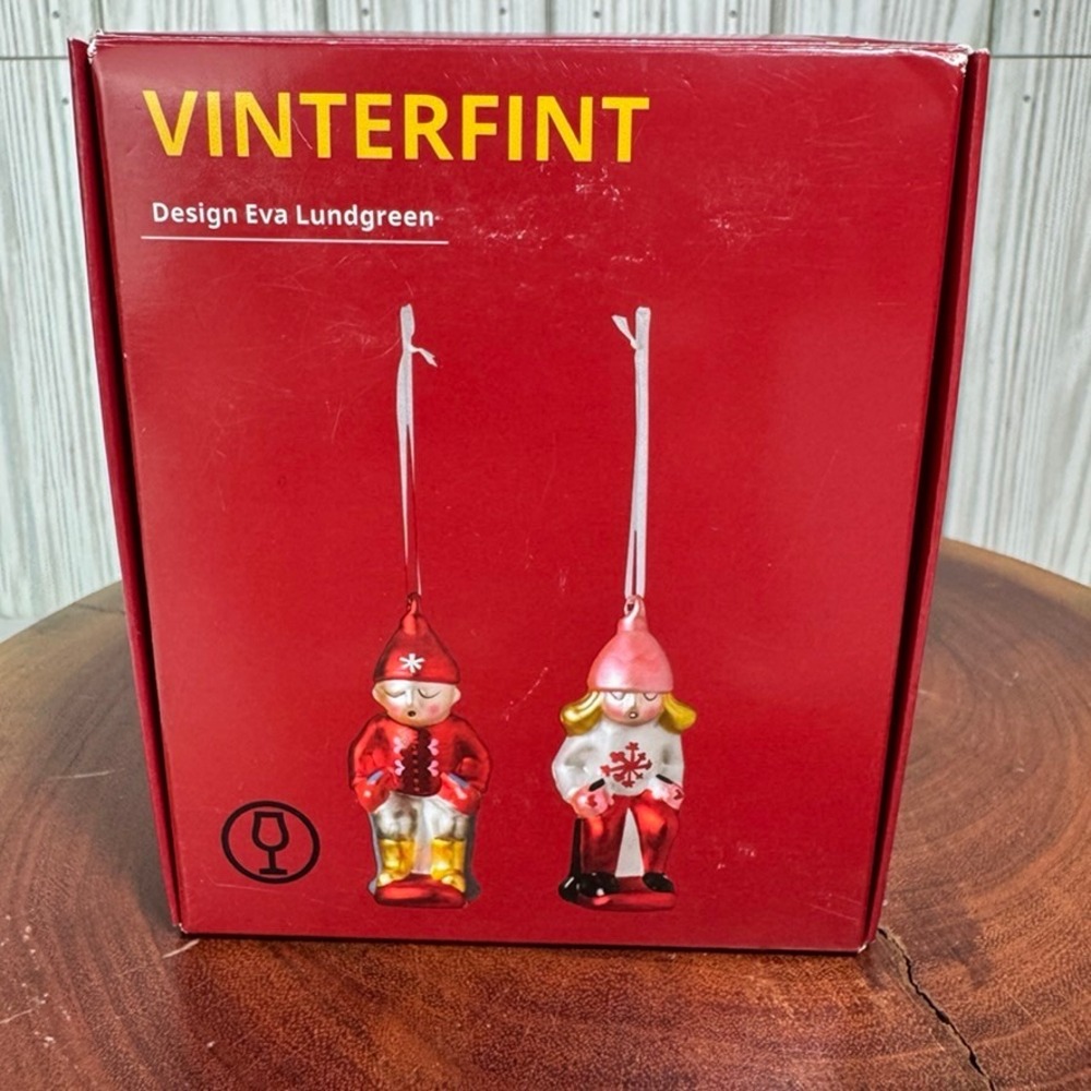 IKEA VINTERFINT Eva Lundgreen Glass Christmas Ornaments Set of 2 Red 505.303.75